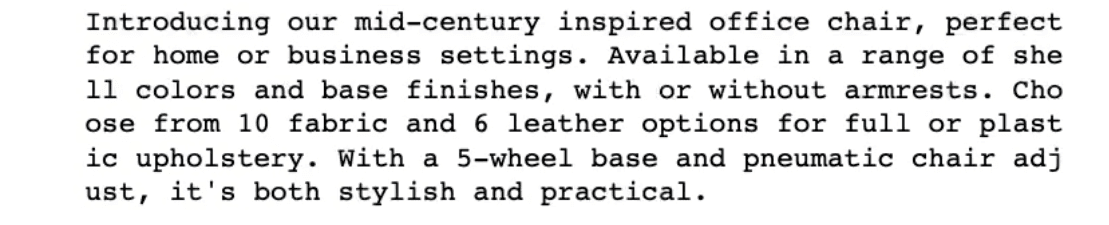 Screenshot of a result for generating a marketing product description using a second prompt with limit 50 words